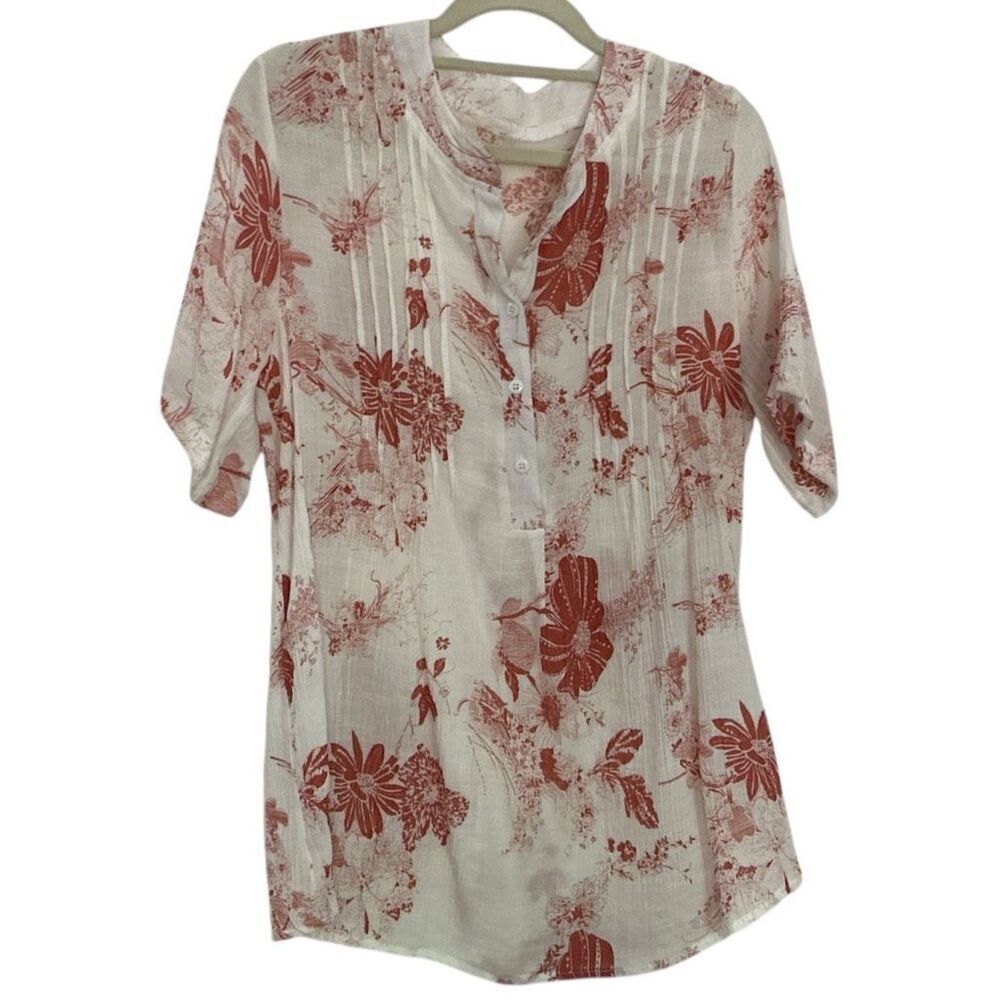 Smocked Front Short-Sleeve Summer Top Blouse XL